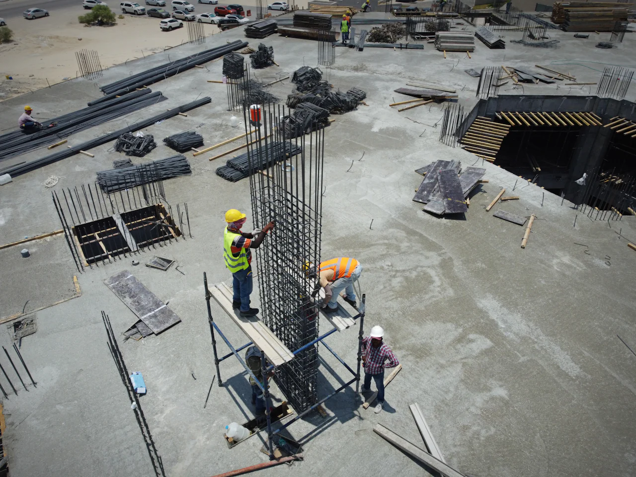 Our engineers and foremen checking column reinforcement on site